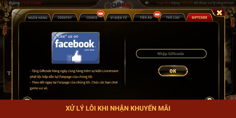 Xử lý lỗi khi nhận khuyến mãi