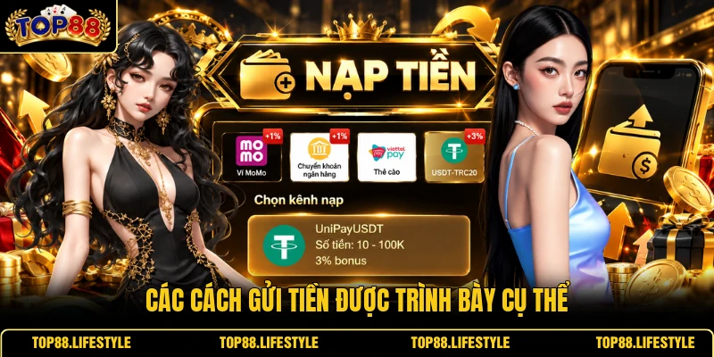Các cách gửi tiền được trình bày cụ thể