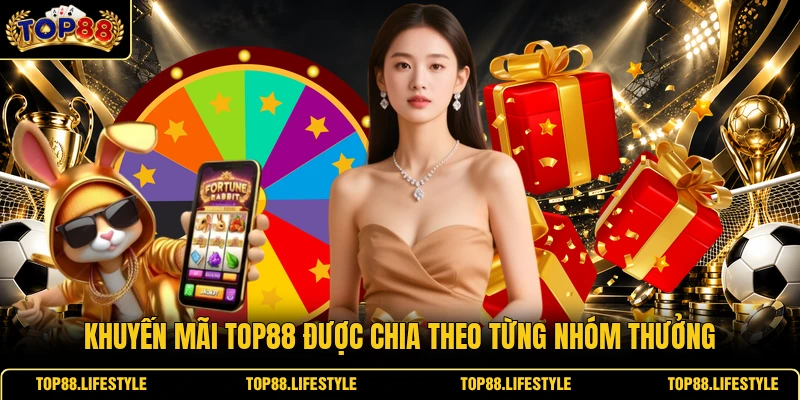 Khuyến mãi Top88 được chia theo từng nhóm thưởng